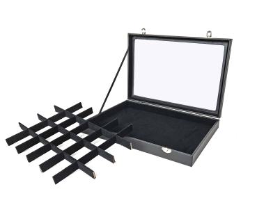 Schmuckkasten Schmucklade Schaukasten Schmuckdisplay mit Glasdeckel mit 24 Fächern schwarz